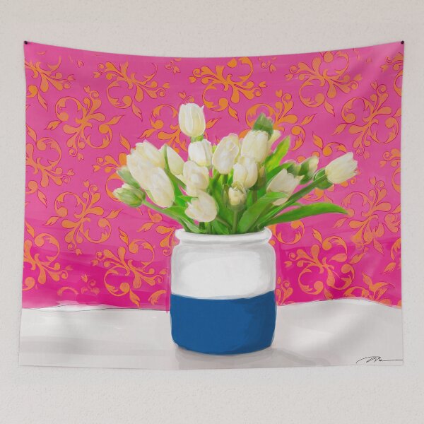 Item preview, White Tulips in Blue and White Vase designed and sold by Urbaun.
