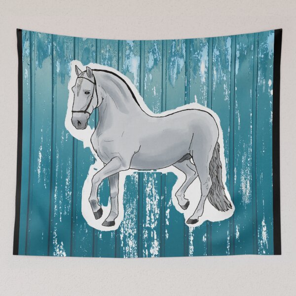 Item preview, White Horse on Blue Wood Background designed and sold by BunnyBizarre.