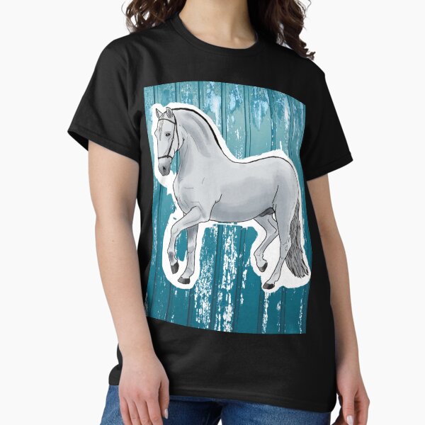 Aperçu de l'œuvre Cheval blanc sur fond de bois bleu créée et vendue par BunnyBizarre.
