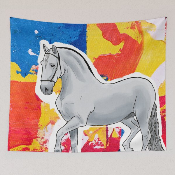 Item preview, White Horse on Abstract Painting Background designed and sold by BunnyBizarre.