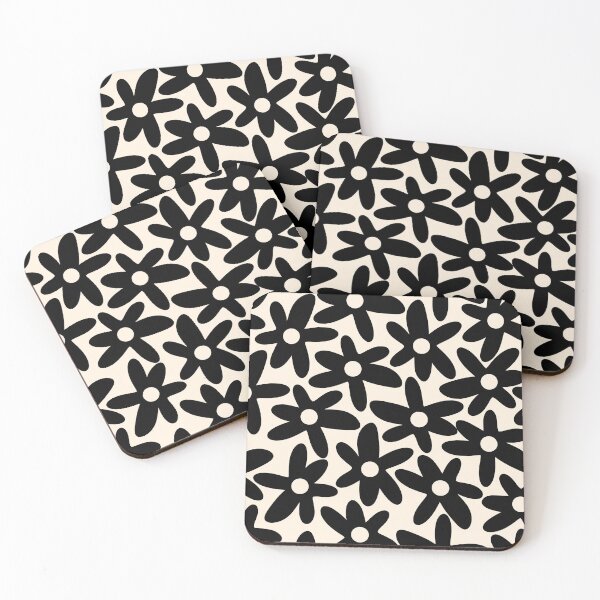 Item preview, Daisy Time Black and Almond Cream Retro Scandinavian Floral Pattern designed and sold by kierkegaard.