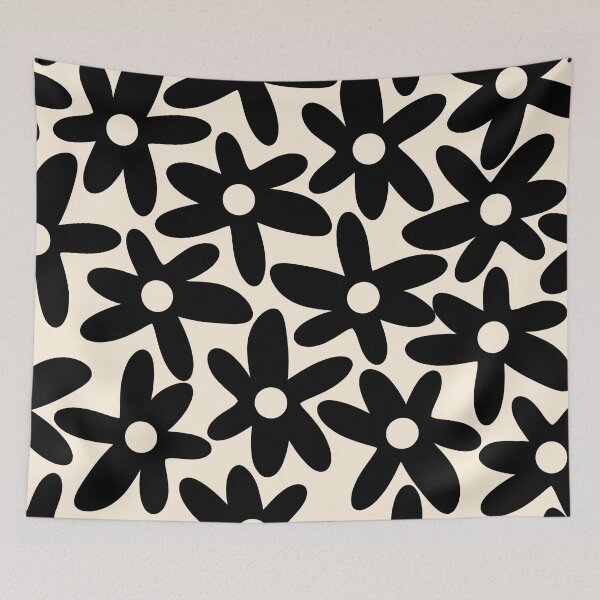 Item preview, Daisy Time Black and Almond Cream Retro Scandinavian Floral Pattern designed and sold by kierkegaard.