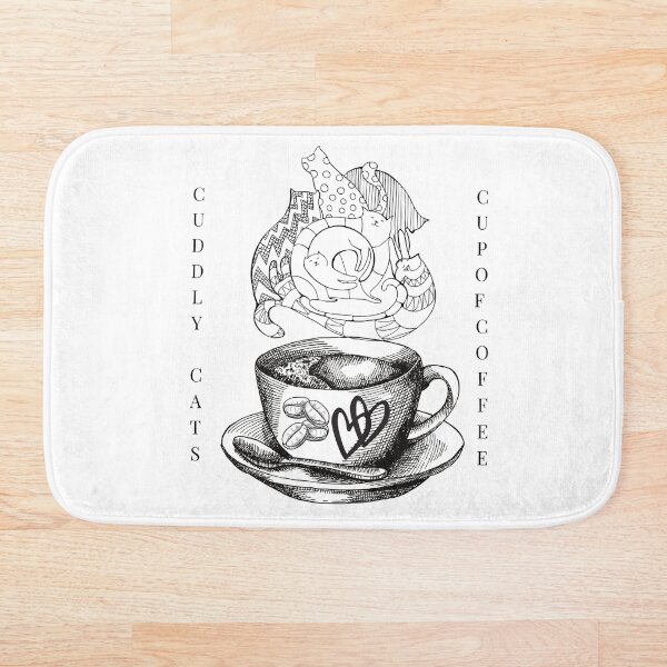 Aperçu de l'œuvre Croquis d'art et de motifs pour les amoureux des chats et les accros au café. Produit parfait avec des chats en peluche, une tasse à café, une soucoupe, une cuillère avec des grains de café et des cœurs jumeaux. créée et vendue par AccessMyself.