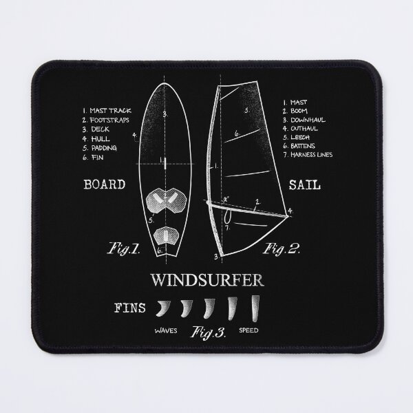 Item preview, Windsurfer Equipment Gear Board, Sail and Fins Legend Vintage White Drawing designed and sold by frenchsalsa.