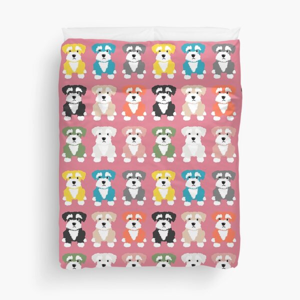 Item preview, Rainbow of Miniature Schnauzer Dogs on Rose Pink Background designed and sold by NattyDesigns.