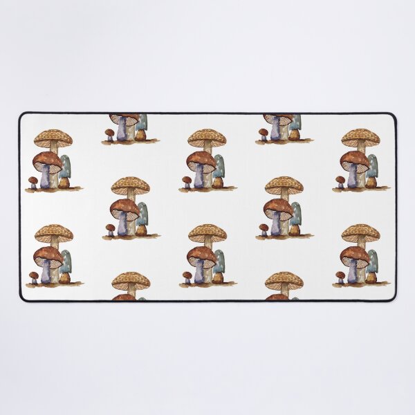 Mushrooms - watercolor blue and brown palette Desk Mat