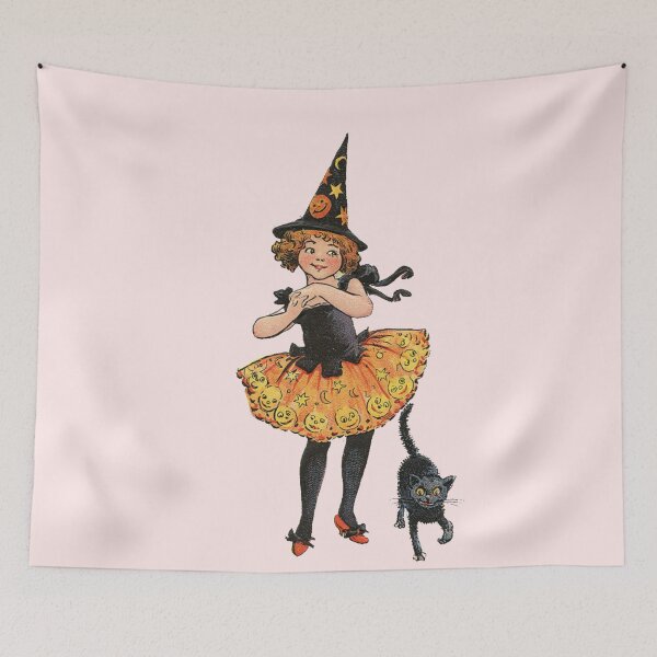 Item preview, Vintage Halloween Illustration With a Little Witch and Cat  designed and sold by Bellathewilde.