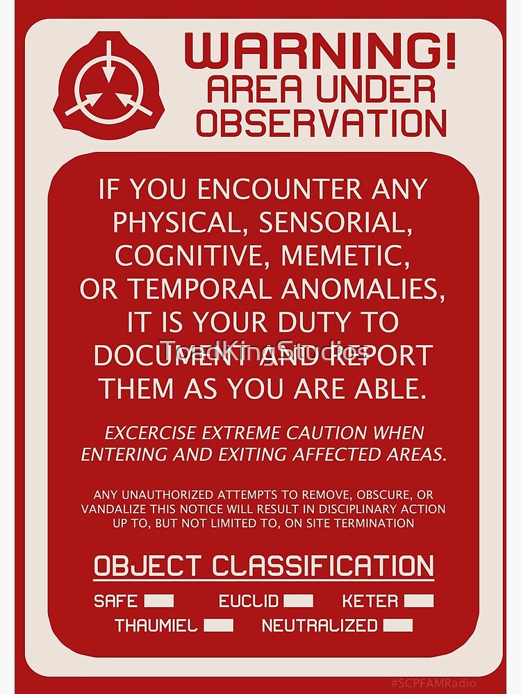 RED Warning Sign SCP Foundation Poster POD Anomalous 