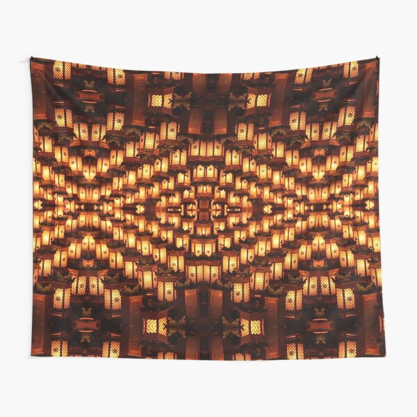 Golden Lantern Lights At Night Tapestry