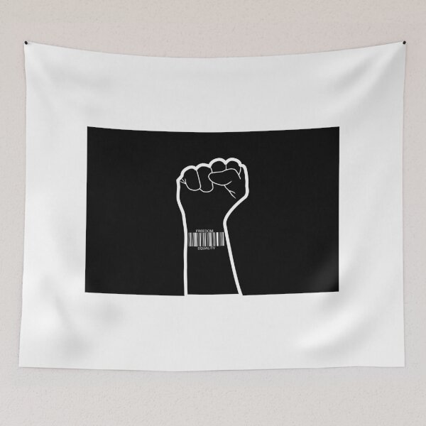 Item preview, barcode sticker on a clenched fist on a black background designed and sold by vilma3000.
