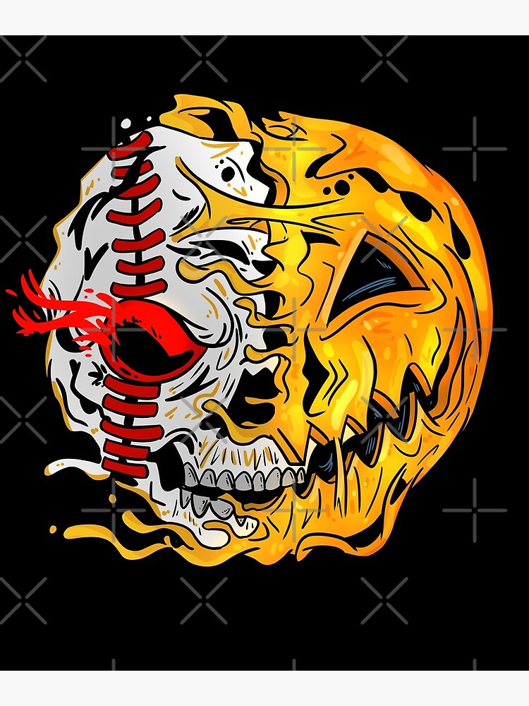 "Baseball Player Halloween Pumpkin Skull, Skeleton Kids Teens" Poster