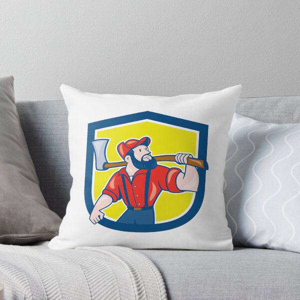 Item preview, LumberJack Holding Axe Shield Cartoon designed and sold by patrimonio.