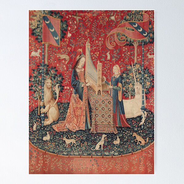 Item preview, Medieval Lady And The Unicorn Midnight Floral Tapestry designed and sold by Epitome Girl.