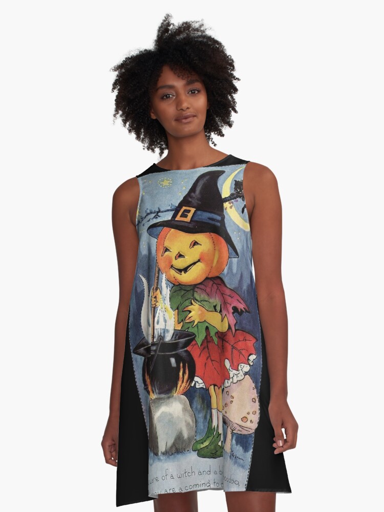 Vintage Halloween Greeting Card With Jack o Lantern Witch  A-Line Dress  for Sale by Bellathewilde | Redbubble