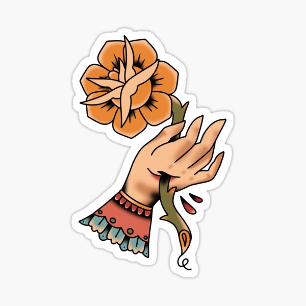 hand and rose Sticker