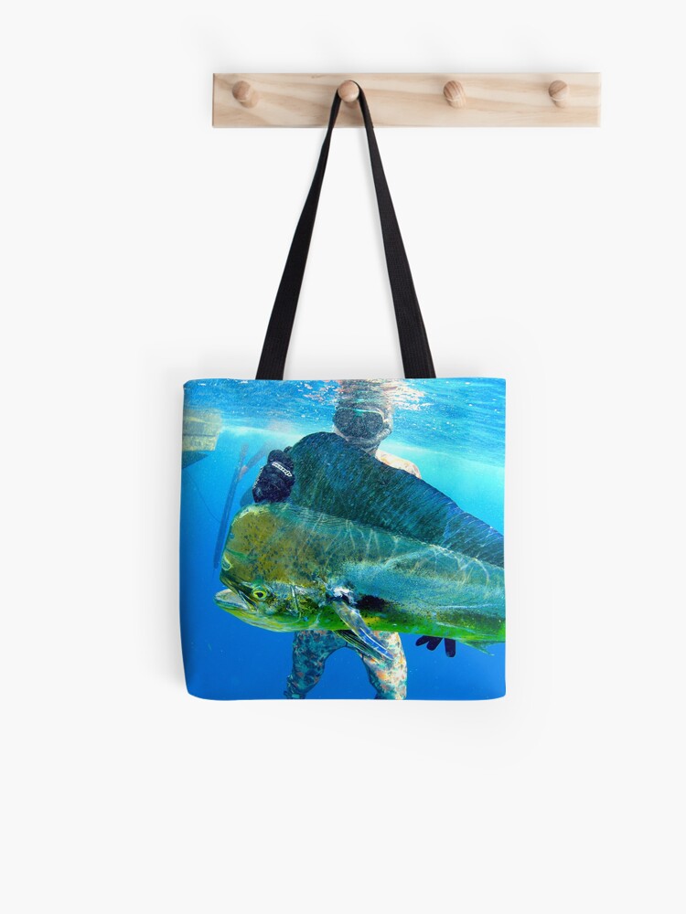 Spearfishing mahi mahi / dorado / dolphin fish Tote Bag for Sale by tajart