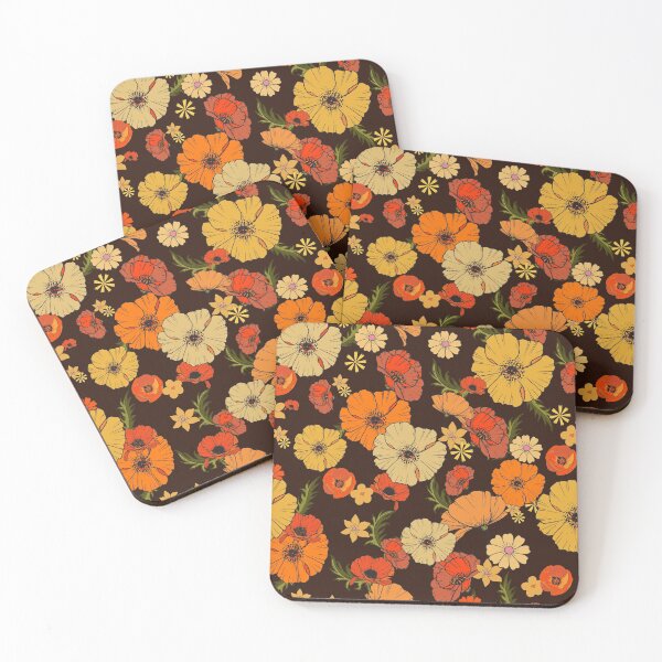 Item preview, retro poppy print red with brown background designed and sold by cult-andromeda.