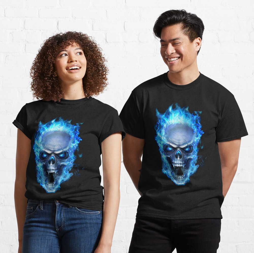 Flaming Blue Skull Cool Graphic Classic T-Shirt for Sale by