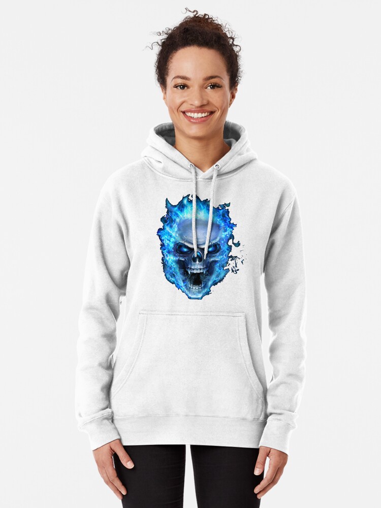 Flaming Blue Skull Cool Graphic Pullover Hoodie for Sale by