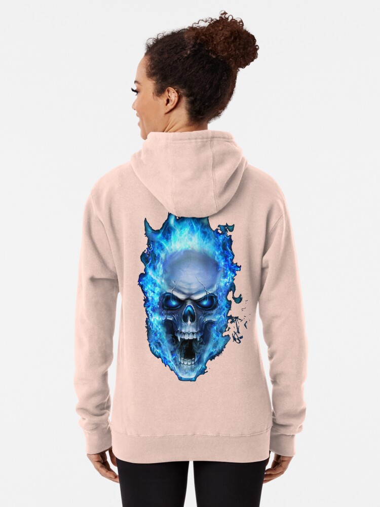 Flaming Skull Red Orange & Blue Cool Skeleton Skull Graphic Pullover Hoodie  for Sale by SpookshowDesign