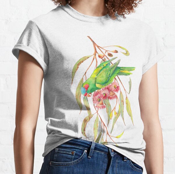 Musk Lorikeet and eucalyptus branch watercolour painting Classic T-Shirt