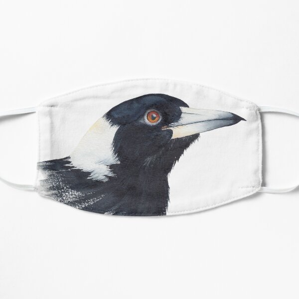 Australian Magpie - watercolour painting of black & white bird Flat Mask