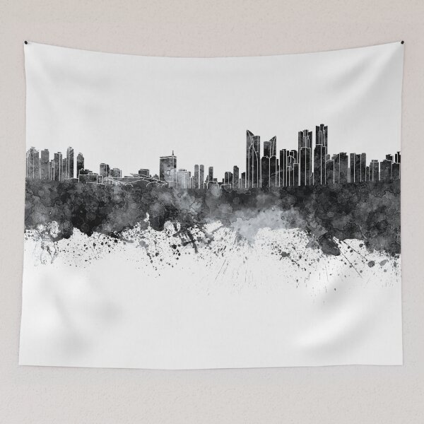 Item preview, Busan skyline in black watercolor on white background designed and sold by paulrommer.