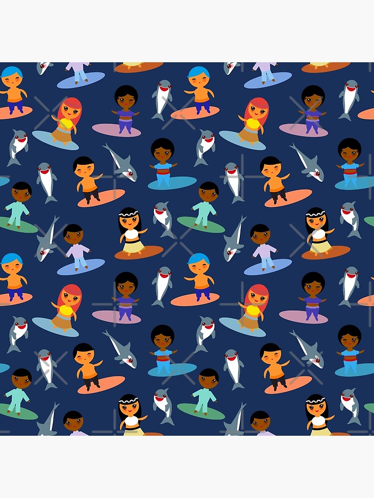 Tabla de surf de dibujos animados con diseño de verano y patrón