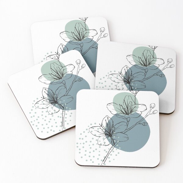 Item preview, Minimal floral line art with blue circles background designed and sold by msro1.