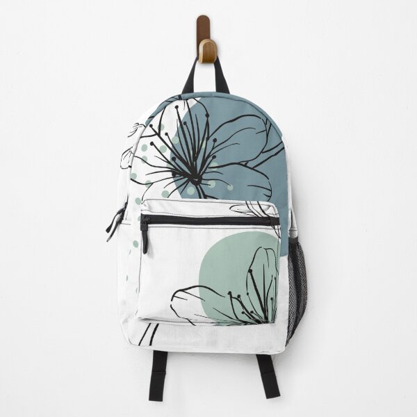 Item preview, Minimal floral line art with blue circles background designed and sold by msro1.
