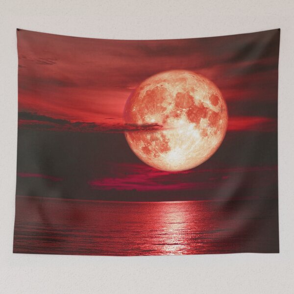 Item preview, Red Full Moon With Ocean Background designed and sold by JTS STORE.