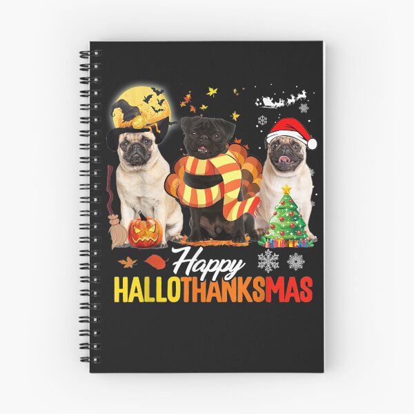 Item preview, Cute Pug Happy Hallothanksmas Halloween Thanksgiving Xmas T-Shirt designed and sold by Dieter-Marshall.