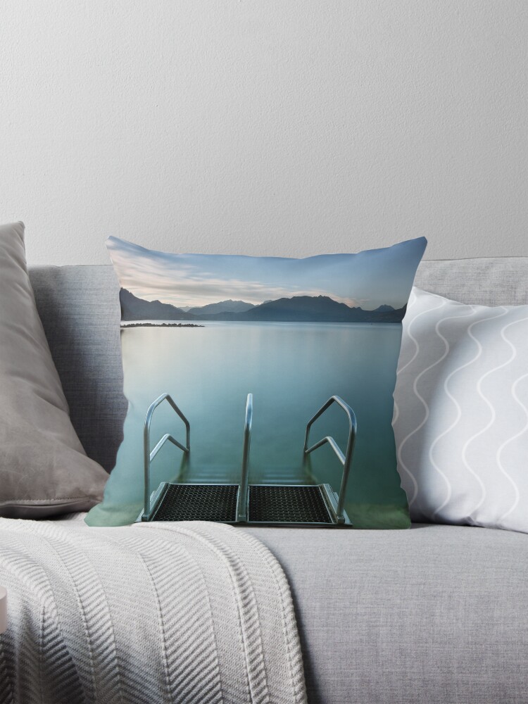 Thumbnail 1 of 4, Pillow, Annecy lake, morning at the beach designed and sold by patmo.