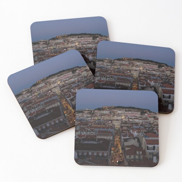 Item preview, Blue Hour Over Lisbon Portugal - Rua de Santa Justa Streetlights  designed and sold by Georgia Mizuleva.