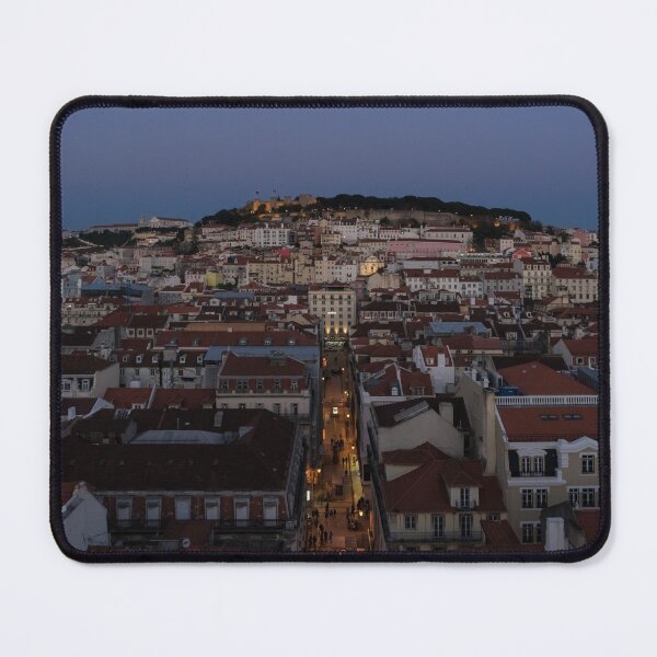 Item preview, Blue Hour Over Lisbon Portugal - Rua de Santa Justa Streetlights designed and sold by Georgia Mizuleva.