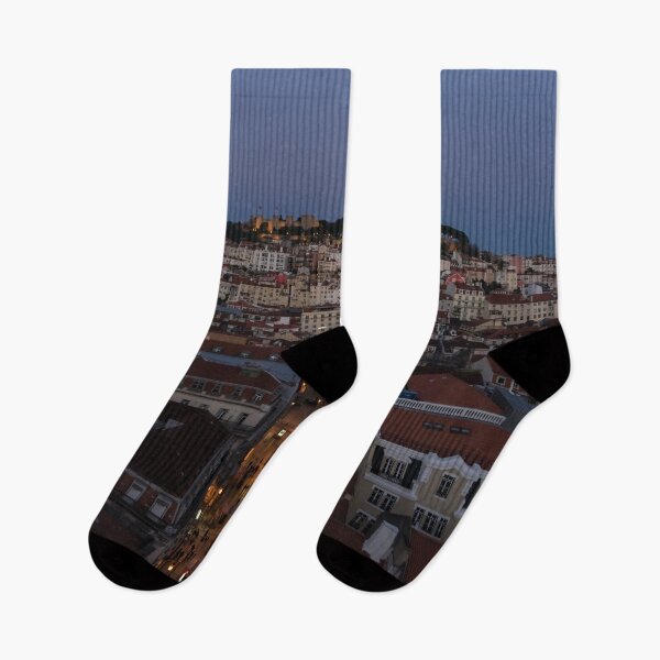 Item preview, Blue Hour Over Lisbon Portugal - Rua de Santa Justa Streetlights  designed and sold by Georgia Mizuleva.