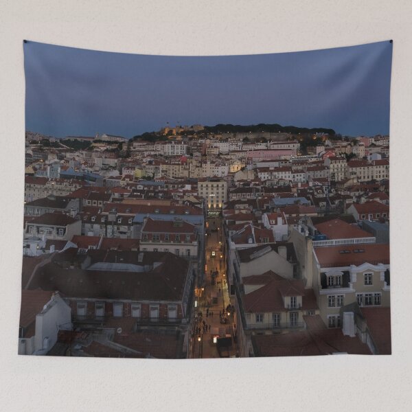 Item preview, Hora azul sobre Lisboa Portugal - Farolas de la Rua de Santa Justa designed and sold by Georgia Mizuleva.