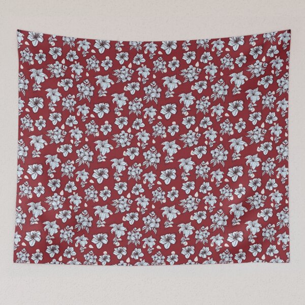 Item preview, Blue Flower Pattern in Maroon Color Background Bed Sheet Design designed and sold by PodiShawna.