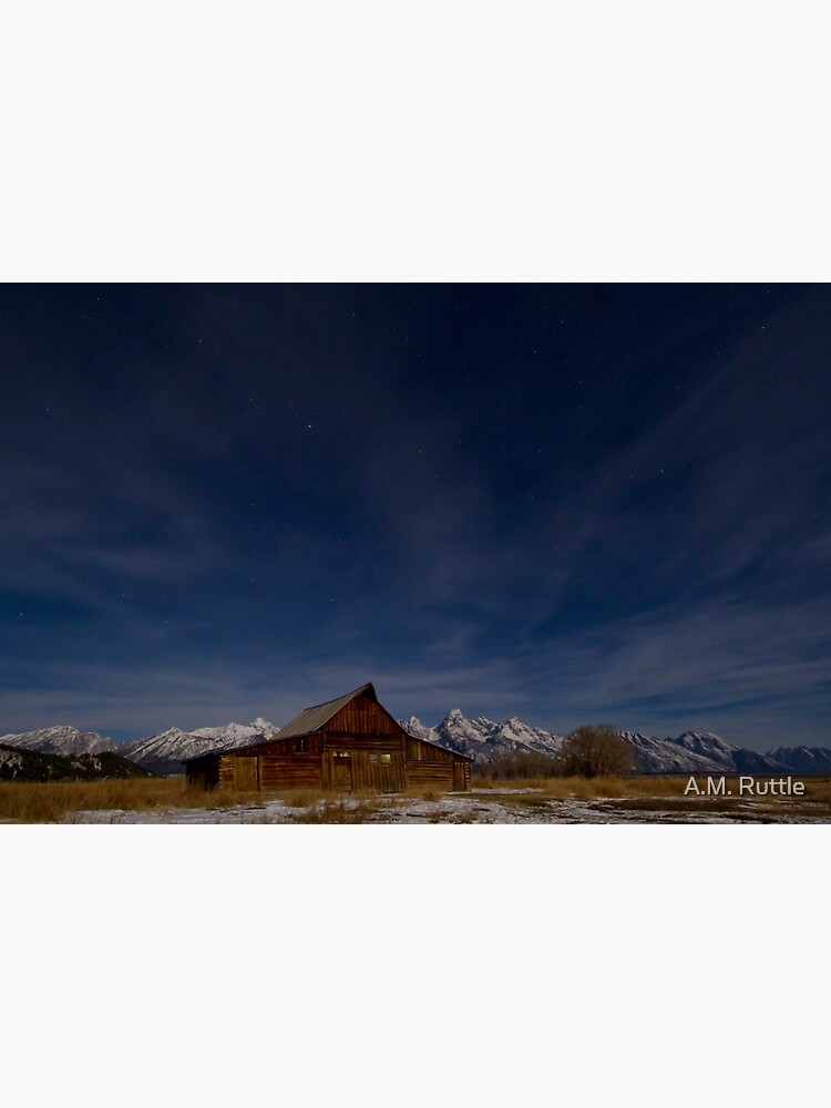 Full Moon Light and Stars Over Mormon Row Barn by annruttle