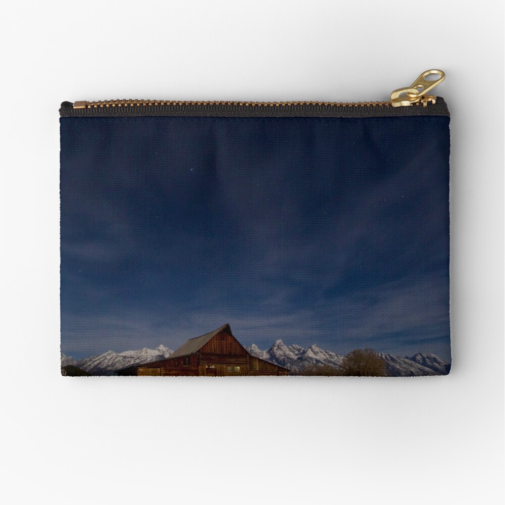 Full Moon Light and Stars Over Mormon Row Barn Zipper Pouch