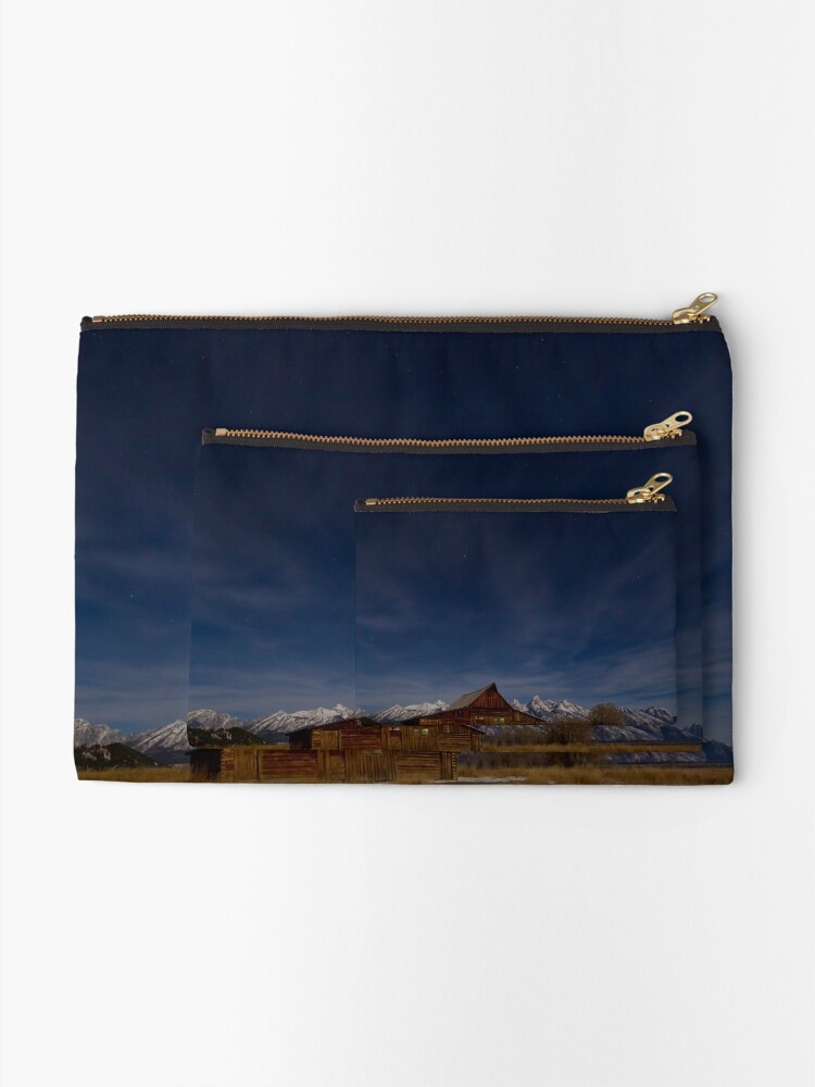 Alternate view of Full Moon Light and Stars Over Mormon Row Barn Zipper Pouch