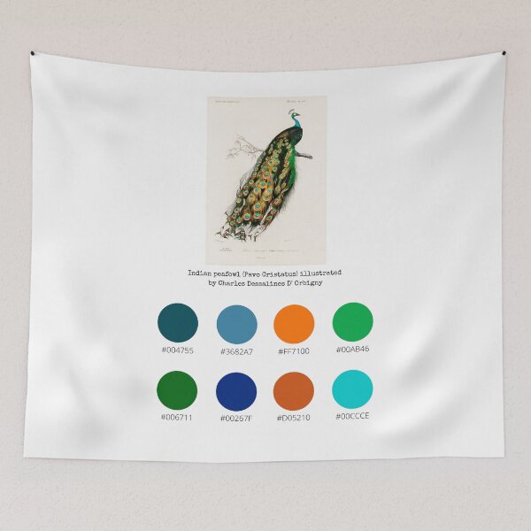 Item preview, Colour Palette of Indian peafowl (Pavo Cristatus) illustrated by Charles Dessalines D' Orbigny designed and sold by CoffeewithAnh.