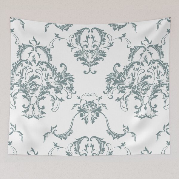Item preview, Blue Green and White Damask Baroque Pattern Coordinates W/ Sherwin Williams Moody Blue SW 6221 2022 Popular Color - Colour - Hue designed and sold by ColorOfTheYears.