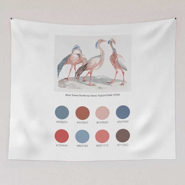 Item preview, Colour Palette of Miss Crane Birds by Johan Teyler (1648-1709) designed and sold by CoffeewithAnh.
