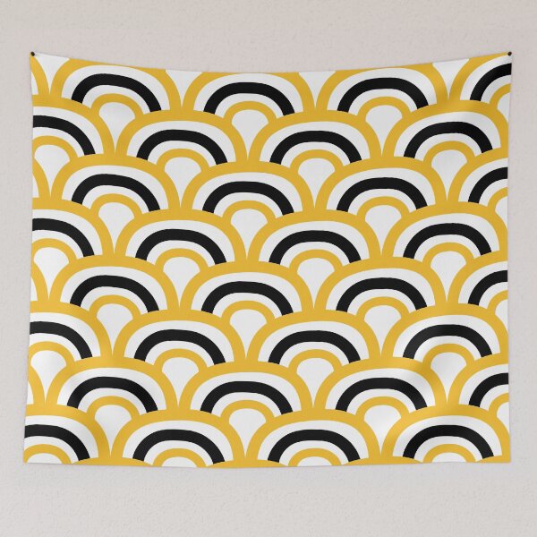Item preview, Orange Black and White Retro Scallop Pattern Coordinates W/ Farrow and Ball Babouche No.223 2022 Popular Color - Colour - Hue designed and sold by ColorOfTheYears.