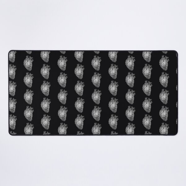 Black and white flower heart Desk Mat