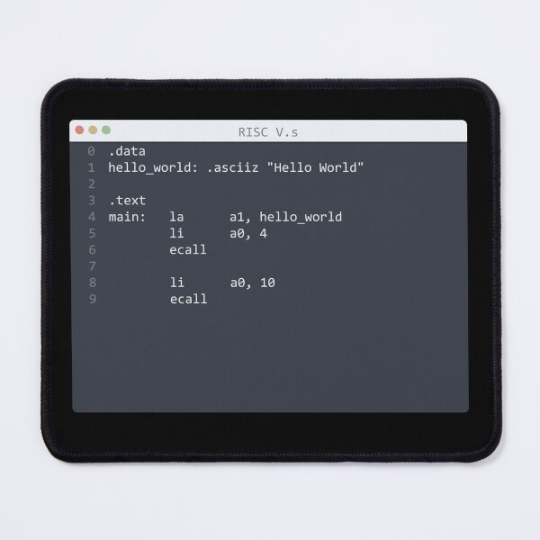 Item preview, . RISC V language Hello World program sample in editor window designed and sold by IuriiVlasenko.
