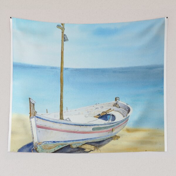 Item preview, Fishing Boat, new watercolor art from Mhai designed and sold by mhailittlearts.