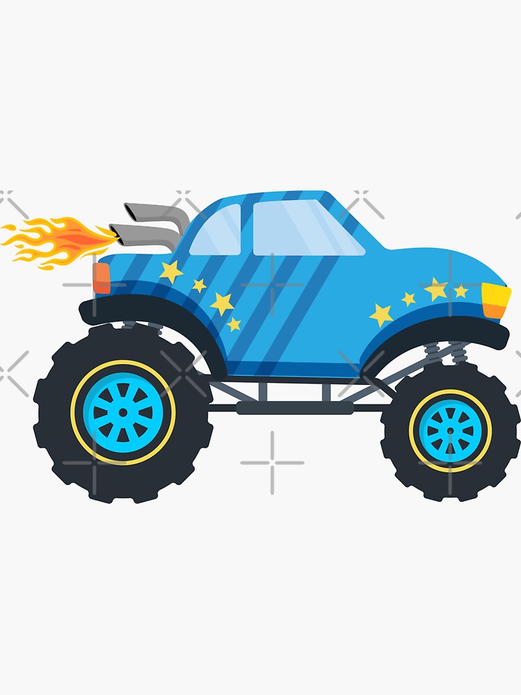Cute blue monster truck cartoon illustration