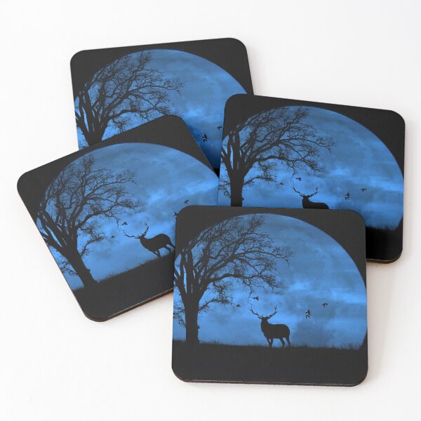 Item preview, Elk Oak Tree Birds in Big Surreal Full Moon designed and sold by Stephanie Laird.
